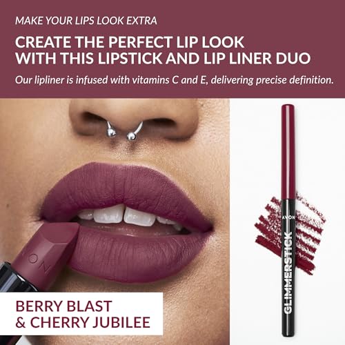 Avon Ultra Duo Lipstick & Lip Liner, Red Lip Kit, Long Lasting Contour Liner, Matte Finish Lipstick, Berry Blast and Cherry Jubilee