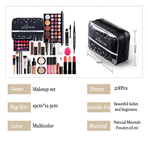 RoseFlower 28Pcs Professional Makeup Set, Essential Make up Starter Set Make-up Sets With Cosmetic bag Eyeshadow Palette Lip Gloss Concealer blush Foundation Brush