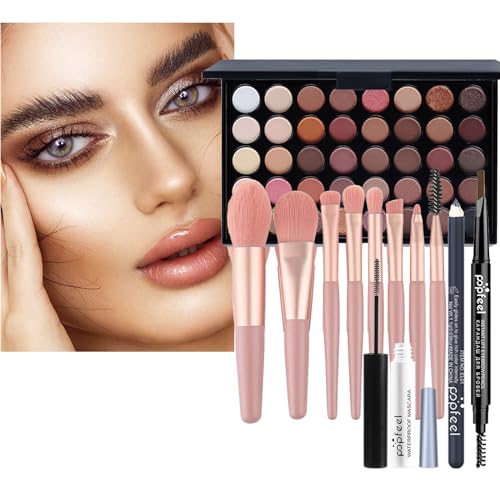 Eyes Makeup Set, Inclundes 40 Colours Eyeshadow Palette Eyeliner Eyebrow Pencil Mascara and Eyeshadow Brush, Portable Travel Essential Starter Cosmetic Set for Teen Girls Women, 02A