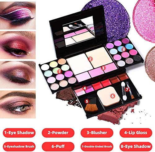 ASPCOK Eyeshadow Palette Makeup Palette 35 Bright Colors Matte and Shimmer Lip Gloss Blush Brushes