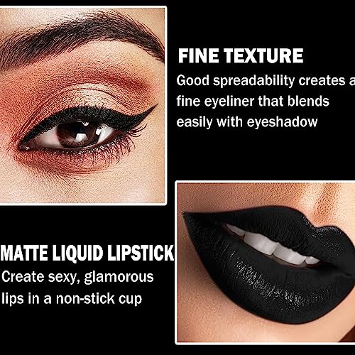 Pakivs 3Pcs Black Matte Liquid Lipstick,Lip Liner,Lip Gloss Trio Lip Set Waterproof Long-Lasting Moisturizing Velvety Lip Stain One Step Lips Makeup Kits