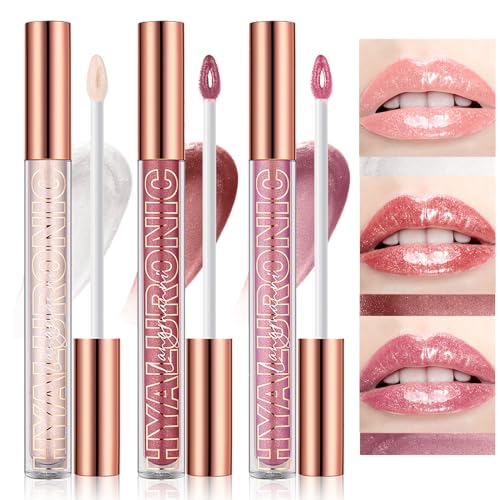 LANGMANNI 3Pcs Hyaluronic Acid Lip Gloss Set,Hydrate & High Shine Clear Looking Lips,Smooth Texture And Long Lasting Lip moisturizing,Brightening 0.1oz/pc (#1+#2+#3)