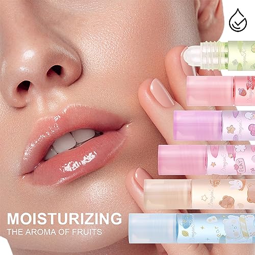 DENESTUP 6pcs Roll On Lip Gloss Set, Fruit Flavored Lip Gloss Set Glossy Lip Make-up for Kids and Teens, Non Toxic, Kid Friendly, Party Gift, Best Friends