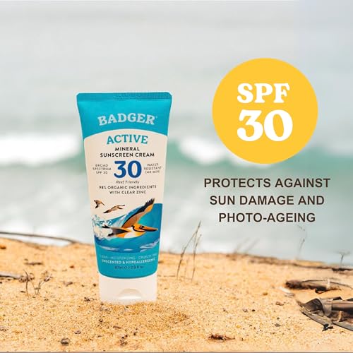Badger Active Mineral Sunscreen SPF 30 | Broad-spectrum & Water Resistant | Moisturises & Protects Skin (87 ml)