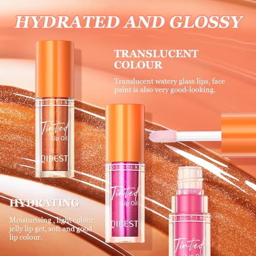 4PCS Tinted Lip Oil Light Lip Gloss Set, Moisturizing Jelly Lip Gloss, Long Lasting Shimmer Liquid Lipsticks for Girls and Women (Set A)