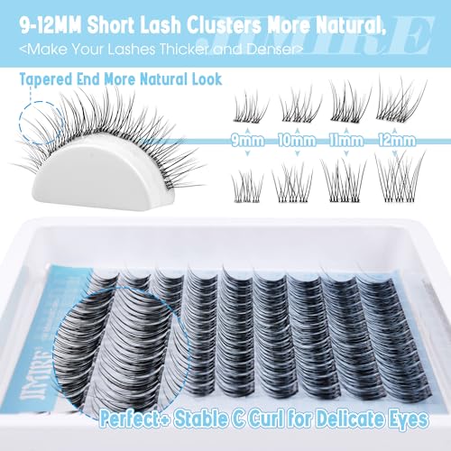 JIMIRE Self Adhesive Eyelashes Natural Pre Glued Lash Clusters No Glue Needed Press on Lashes Wispy Reusable Self Adhesive Cluster Lashes Eyelash Clusters Easy to Apply 9-12MM