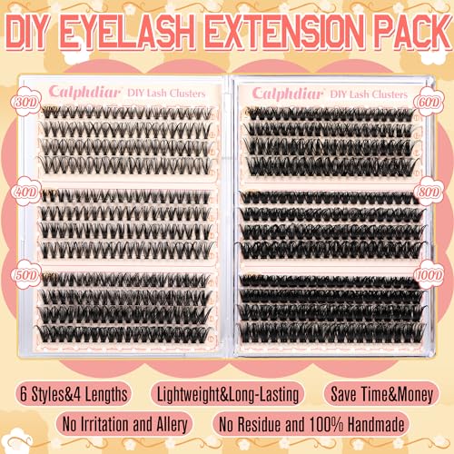 Calphdiar Wispy Cluster Lashes D Curl Individual Eyelashes Natural Lash Clusters Fluffy Lashes Individual Cluster 476pcs DIY Lash Extensions for Beginners(30+40+50+60+80+100D)