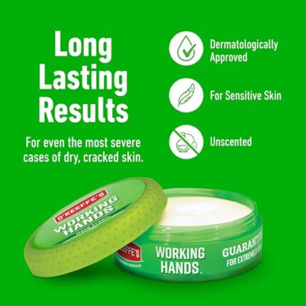 OKeeffes Working Hands, 96g Jar – Hand Cream for Extremely Dry, Cracked Hands | Instantly Boosts Moisture Levels, Creates a Protective Layer & Prevents Moisture Loss