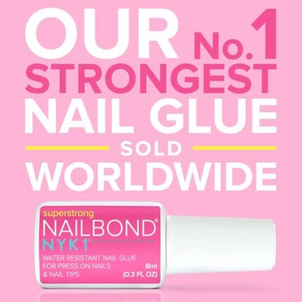 Super Strong Nail Glue for Press On Nails, Tips & False Nails (8ml) NYK1 NailBond Brush On Nail Glue Extra Strong for Press Ons, Tips & Acrylics – Long Lasting, Maximum Strength, Mess-Free Application