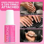 Super Strong Nail Glue for Press On Nails, Tips & False Nails (8ml) NYK1 NailBond Brush On Nail Glue Extra Strong for Press Ons, Tips & Acrylics – Long Lasting, Maximum Strength, Mess-Free Application